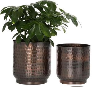 Jardinière de table intérieure et extérieure pour la maison et le jardin Jardinière martelée en métal noir Pot de fleurs pour salon balcon décoratif - Product Image 4