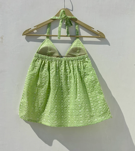 เสื้อคอตตอนสีเขียวปักลายผีเสื้อชิกันพู่ห้อยเสื้อถักแบบสั้น - Product Image 2