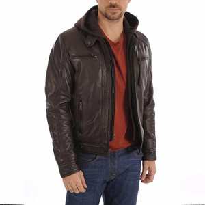 Produit très demandé, qualité supérieure, quantité en gros, sweat-shirt en cuir pour homme, logo personnalisé imprimé, style fermeture éclair sur le devant, sweat-shirt en cuir - Product Image 5