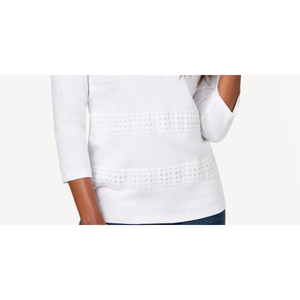 Top Casual da Donna Karen Scott con Scollo Quadrato e Inserti in Pizzo, Taglia Unica, Bianco con Ricamo Floreale in Chiffon Lavorato a Maglia - Product Image 3