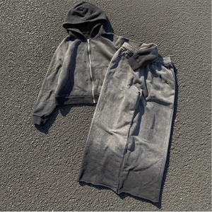 ชุดวอร์มแบบย้อมสีเอซิดสั่งทำขายส่ง OEM เสื้อฮู้ดดี้และกางเกงจ็อกเกอร์สไตล์สตรีทแวร์ทรงโอเวอร์ไซส์ ผ้าฝ้าย 100% ชุดกีฬาแนวเมือง - Product Image 6