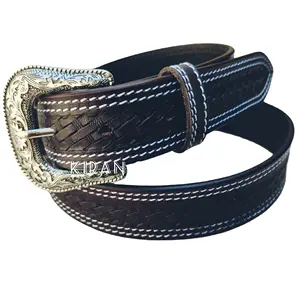 Cow Hide western leather belt handmade tooling & carving interchangeable leather belt strap for cowboy wear