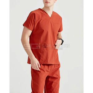 Uniforme de travail pour homme en vert olive professionnel, durable, couture solide, confortable, chemise à manches courtes à col en V et pantalon avec poche - Product Image 4