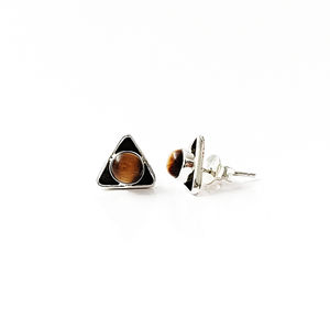 Boucles d'oreilles tendance œil de tigre 2,1 grammes, bijoux géométriques en acier inoxydable avec sertissage clos en zircon, perle, diamant et quartz - Product Image 1