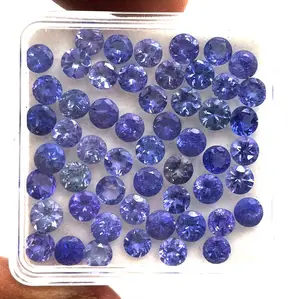 Batu permata Tanzanite potongan bulat alami Lot 10 buah 5 MM batu Tanzanite biru alami untuk membuat perhiasan batu Tanzanite biru