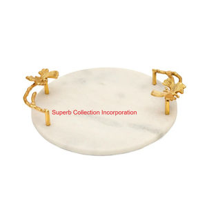Modern White Marble Serving <b>Tray</b> With Elegant Gold Rose Design Handles Handmade <b>Decorative</b> Rectangular Stone <b>Tray</b> For Home Decor - Product Image 4