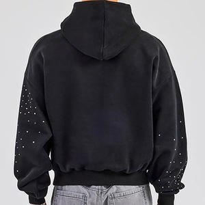 เสื้อฮู้ดดี้โอเวอร์ไซส์ประดับเพชรเทียม ไหล่ตก พิมพ์โลโก้ได้ ผ้าคอตตอนเทอร์รี่คุณภาพสูง หนักแน่น 100% สไตล์สตรีทแวร์ - Product Image 3