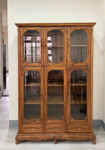 Romantic Carved French Style <b>Teak</b> Modern <b>Bookcase</b> with 6 Doors and 3 Drawers for Study Room and Office - Product Image 2