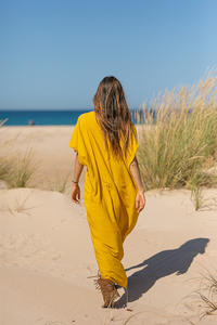 Caftán largo informal de color amarillo para mujer, tela suave con escote en V, para playa, nueva colección - Product Image 2