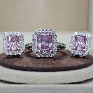 925 Sterling Silver <b>Bridal</b> GRA Certified Original VVSD Pink Moissanite <b>Jewelry</b> <b>Set</b> for Wedding Women's Earrings Ring <b>Jewelry</b> <b>Set</b> - Product Image 1