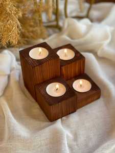 Porte-bougie en bois peint brun, sculpté à la main en bois de manguier, pour la décoration de la maison et du salon - Product Image 4