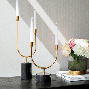 Bougeoir en laiton et marbre rustique pour décor de salon pièce maîtresse de Table élégante support de pilier Vintage affichage élégant - Product Image 2