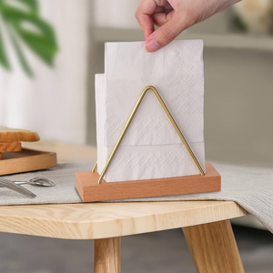 Porte-mouchoirs en laiton de bonne qualité Base en bois Restaurant cuisine décoration de table porte-serviettes prix le plus bas - Product Image 1