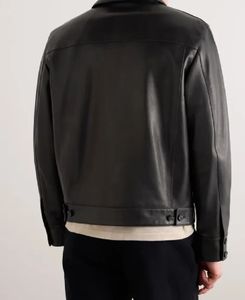 Chaqueta de cuero negro de grano completo Loro Piana Yabu - Product Image 3