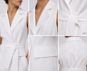 Ensemble Bohème Femme en Lin/Coton : Blazer Sans Manches Col Mandarin et Pantalon Cheville Ceinturé – Deux Pièces Écologique et Respirant - Product Image 6