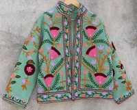 Jaket Musim Dingin Bordir Suzani Katun Motif Hewan Boho Vintage Buatan Tangan India Kancing Bernapas Tenun Wanita Pakaian Luar