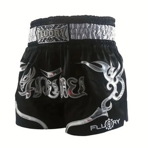 Nuevos pantalones cortos OEM ODM de alta calidad con logotipo personalizado pantalones cortos de boxeo bordados MMA ropa deportiva pantalones cortos de entrenamiento de Kickboxing de poliéster y nailon - Product Image 4