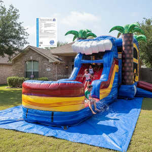 Château Gonflable Commercial Tropical avec Toboggan Eau Combo Wet Dry pour <span class=keywords><strong>Location</strong></span> Fêtes Enfants - Product Image 1