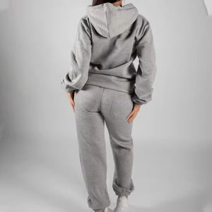 Top haute qualité coton Tech polaire femmes survêtement plaine surdimensionné deux pièces survêtement pour dames - Product Image 4