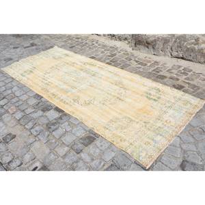 พรมขนสัตว์ตุรกีวินเทจ9.8ft 3.7 x ลวดลายปะต่อสีเหลืองสีเขียวสานแบนด้วยยางรองสำหรับห้องนั่งเล่นตกแต่งห้องโถง - Product Image 3