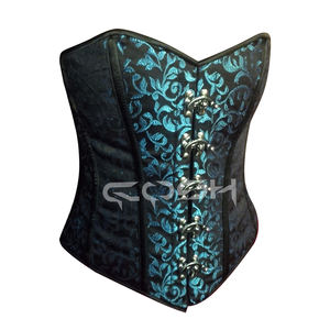 Corset noir en brocart pour femme, style gothique et fétichiste, avec baleines en acier sous la poitrine - Product Image 3