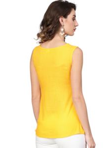 Top regular de rayón amarillo con textura slub y bordado, con cuello redondo, sin mangas, talla S, diseño para una sensación suave y natural, simple. - Product Image 2