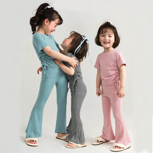 Set Estivo per Bambine 1-10 Anni, Top con Coulisse e <span class=keywords><strong>Pantaloni</strong></span> a Zampa in Tinta Unita, 2 Pezzi, Abbigliamento Boutique alla Moda per Bambini - Product Image 4