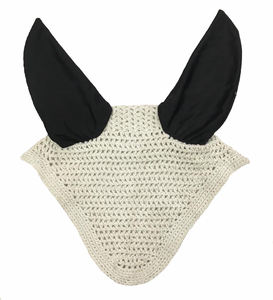 Velo de Ganchillo Blanco para Caballo con Cubre Orejas Negros, Gorro Ecuestre Hecho a Mano, Acolchado Suave, Cómodo, de Alta Calidad para Equitación y Entrenamiento - Product Image 1