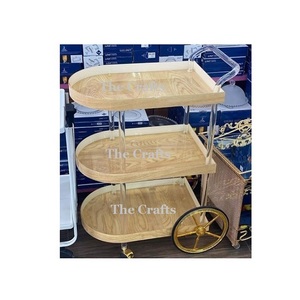 Exclusive Quality Serving Food Snacks <b>Trolley</b> In Wooden And Iron Serving <b>Trolley</b> With Four Wheels At Low Price - Product Image 4