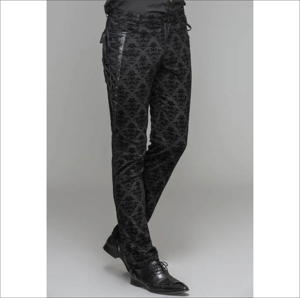 Pantalon cargo pour homme Cyber Gothic, denim foncé, écologique, respirant, taille mi-haute, détail ruban, décontracté, fête, streetwear, hip - Product Image 1