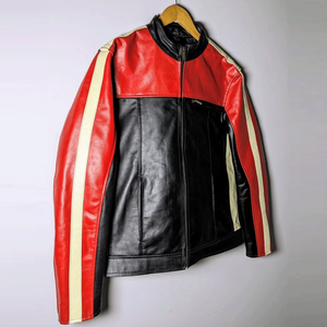 Men's Red & Black Racing Genuine Cowhide Leather Racing Motorbike Jacket CE Armours Protections Motorcycle Jacket For Men - Product Image 3