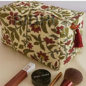 Pochette de transport matelassée en coton rouge prune, imprimée au bloc indien, avec fermeture éclair, réutilisable, écologique, grande, personnalisée, pour voyage - Product Image 6