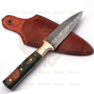 Beautiful Custom Handmade Damascus Steel Fixed Blade Hunting Camping Skinner <b>Knife</b> Handle Resin with Brass Clip - Product Image 1