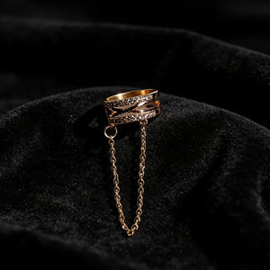 Boucles d'oreilles pendantes unisexes en acier inoxydable plaqué or 18 carats avec double chaîne et zircon - Product Image 4