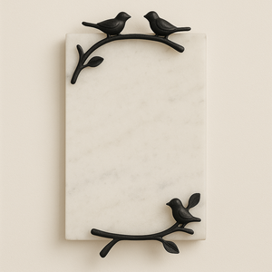 Plateau en marbre blanc moderne avec poignées en métal ondulé abstrait Plateau en pierre décoratif minimaliste pour la maison Cuisine Vanity Tabletop - Product Image 4