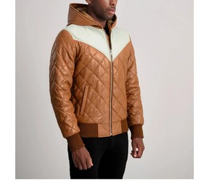 แจ็คเก็ตขนเป็ดมีฮู้ดหนังแกะแท้ - Product Image 3