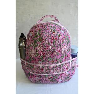 Handmade Indian Block Print Quilted Cotton <b>Mini</b> <b>Backpack</b> Unisex Boho Floral Lightweight Zipper Bag for Camping Daily Use Travel - Product Image 4