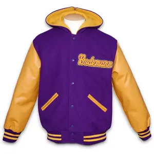 Vente en gros de vestes universitaires avec impression de logo couleur sur le devant sur support personnalisé, manches en polyester écologique de haute qualité en élasthanne en coton pour hommes - Product Image 3