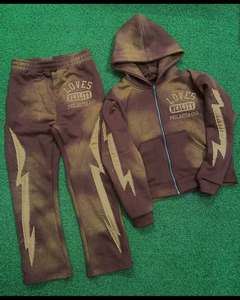 Ropa de calle personalizada chándales bordado costura angustia ácido lavado Vintage pantalones de chándal y sudaderas con cremallera conjunto de hombres - Product Image 3