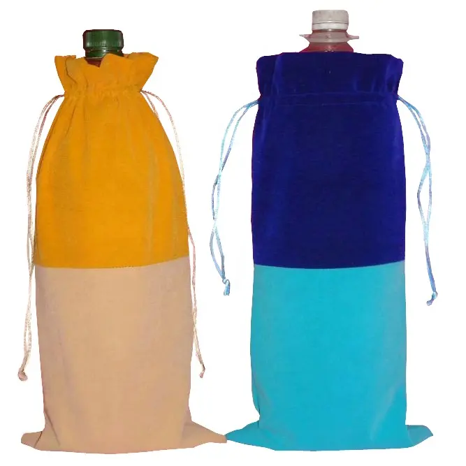 Velvet Bag Dual Colour Combination Soft Feel Touch Custom Velvet Fabric Drawstring Wine Bottle Packaging Bag