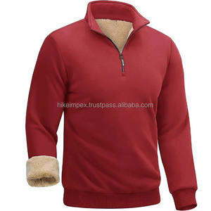 Sudadera personalizada con forro polar rojo para hombre, jersey con media cremallera, chaqueta de invierno cálida, Top informal suave y grueso, proveedor de fábrica OEM y ODM - Product Image 2