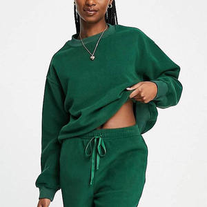 Sweat-shirt à épaules tombantes et pantalon évasé 2 pièces pour femmes vêtements de sport coupe-vent survêtements surdimensionnés femme - Product Image 4