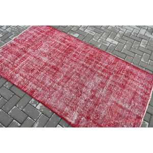 Alfombra Turca Vintage de 3.7x6.8 pies, Alfombra de Lana Roja - Product Image 4