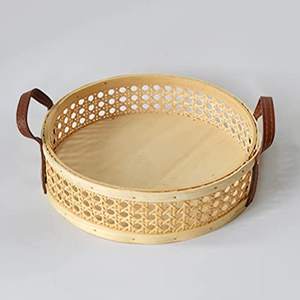 Offre spéciale Plateau rond en rotin avec poignée OEM avec assiettes à vaisselle pour décoration de table Vente en gros du Vietnam Meilleur prix - Product Image 2