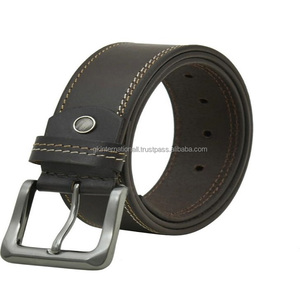 Meilleure vente ceinture décontractée à la mode pour hommes en cuir véritable à grain supérieur noir de qualité d'exportation avec coutures à double bord durables - Product Image 2