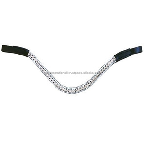 Banda de cuero genuino para cejas de caballo, calidad de exportación 100%, diseñada con 3 filas de cristales de champán y piedras, banda ostentosa para cejas - Product Image 4