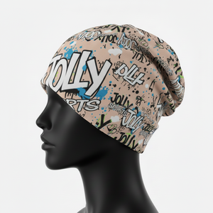 Gorro de Punto para Mujer, Tejido Suave de Poliéster y Elastano, Multicolor, Graffiti, Logotipo Personalizado por Sublimación, Ajuste Elástico, Gorro de Jacquard - Product Image 3