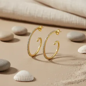 Boucles d'oreilles créoles en forme de fleur plaquées rhodium pour femmes, boucles d'oreilles tendance, or 18 carats avec pierre principale en rubis - Product Image 3