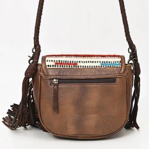 Vintage Ins Style Genuine Leather Boho Western Purse Handmade Woolen Saddle <b>Blanket</b> Crossbody Bag Canvas Lining Zipper Closure - Product Image 3