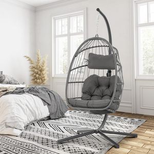 Fauteuil <span class=keywords><strong>suspendu</strong></span> moderne et abordable en rotin PE avec support métallique pour intérieur et extérieur, idéal pour balcon et jardin - Product Image 5
